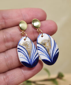 Cercei din porțelan cu aur ”Dantelă Art Deco”