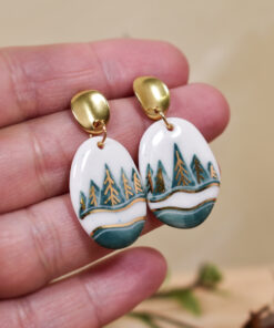 Cercei din porțelan cu aur ”Iarna la munte”