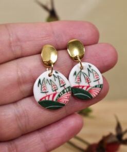 Cercei din porțelan ”Crăciun la munte”