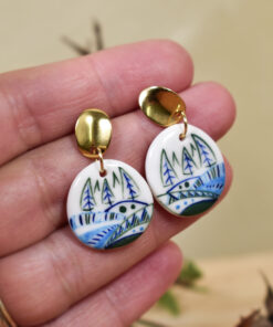 Cercei din porțelan ”Iarna la munte”