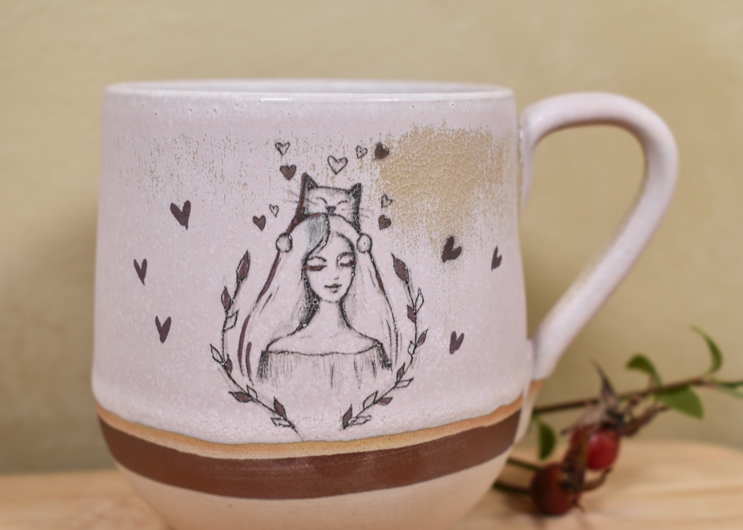 Cană din ceramică "Fata cu pisici", 335 ml - imagine 3