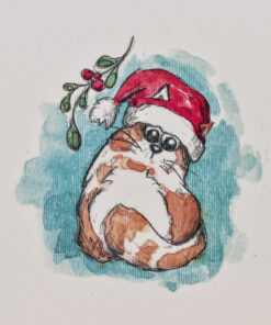 Ilustrație/felicitare ”Pisică Moș Crăciun”