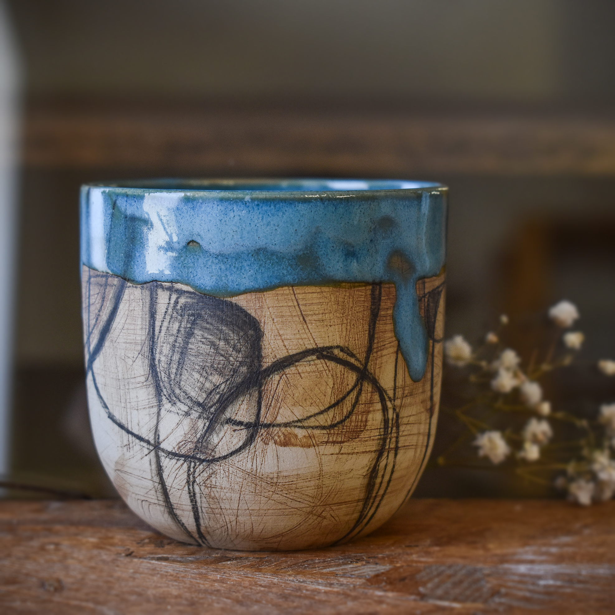 Pahar din ceramică "Blue shields", 190 ml