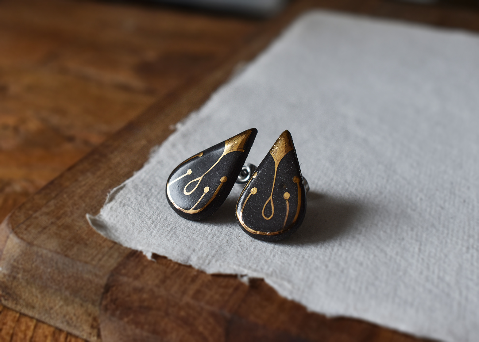 Cercei din ceramică "Black and Gold" - imagine 3