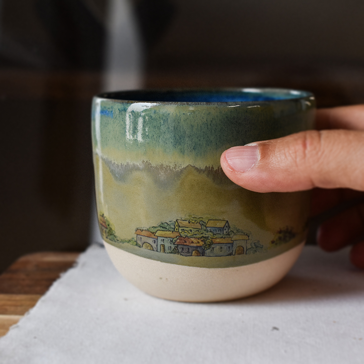 Pahar din ceramică "Căsuțe pe-nserat", 225 ml